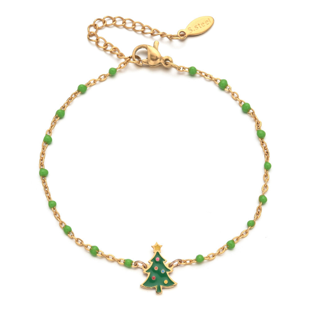 Wholesale Christmas Oil Drop Stainless Steel Rice Bead Bracelet